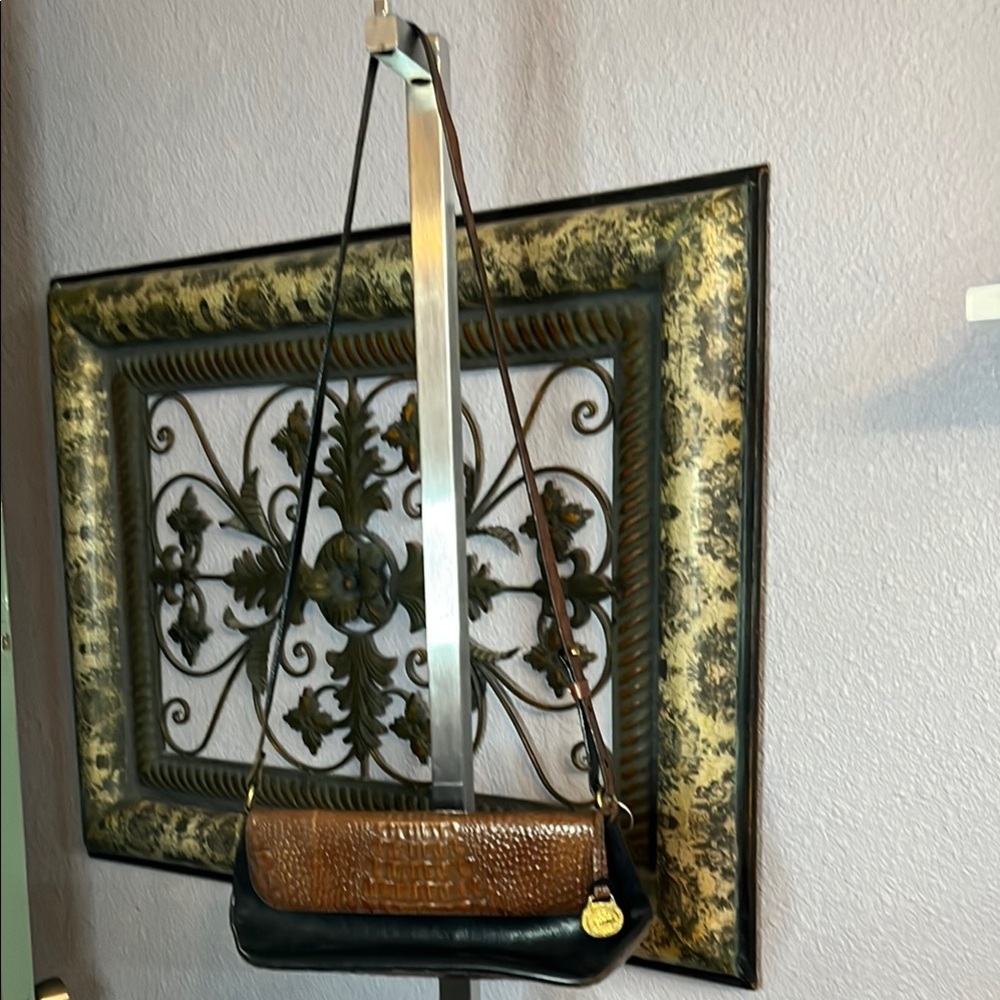 VTG Brahmin Brown Black Crossbody Bag embossed Melbourne leather